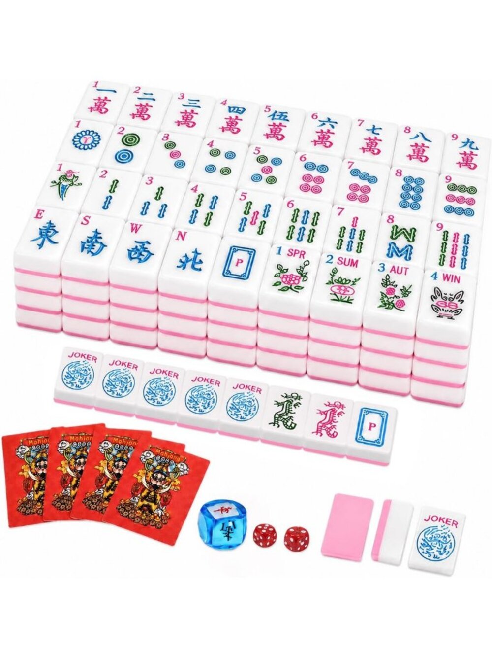 Premium Complete Mahjong Tile Set - 166 Pink Tiles, 1.2" Size, Fun Game Night